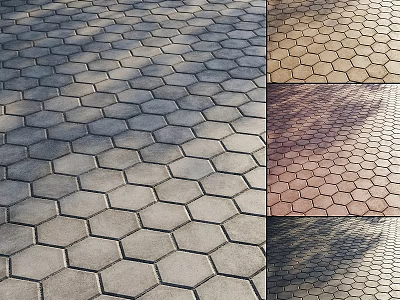 Paved Ground With Hexagonal Tiles In Various Colors And Textured Surfaces 3d model