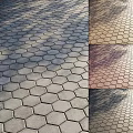 Paved Ground With Hexagonal Tiles In Various Colors And Textured Surfaces