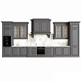 Modern Kitchen Gray Cabinets With Glass Doors Marble Countertop Drawers And Built In Coffee Maker
