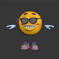 Yellow Smiley Face Decorative Figurine Set Wearing Black Sunglasses White Hands And Gray Shoes