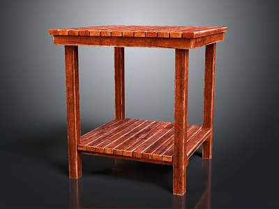 Brown Wooden Side Table With Square Tabletop And Lower Shelf Design 3d model