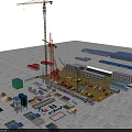 Active Construction Site With Tower Cranes Heavy Machinery And Building Materials 3d model