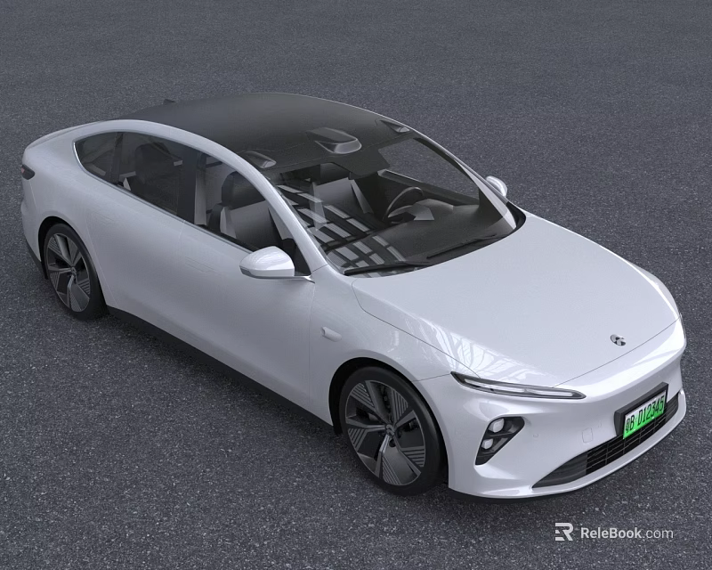White Electric Sedan With Black Roof Sunroof And Sleek Modern Design 3d model 