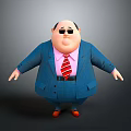 Chubby Man In Blue Suit Pink Shirt Red Striped Tie Wearing Sunglasses