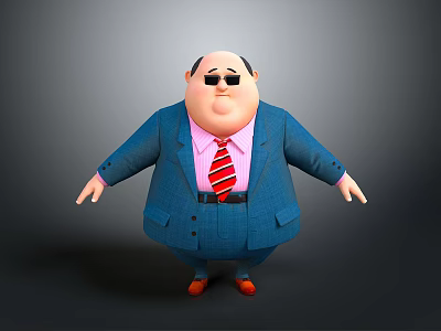 Chubby Man In Blue Suit Pink Shirt Red Striped Tie Wearing Sunglasses 3d model