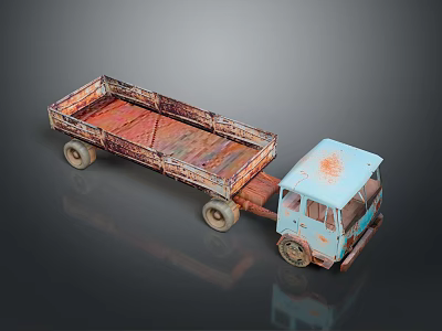 Old Rusty Blue Vintage Truck Model With Open Bed And Weathered Metal Body 3d model