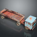 Old Rusty Blue Vintage Truck Model With Open Bed And Weathered Metal Body