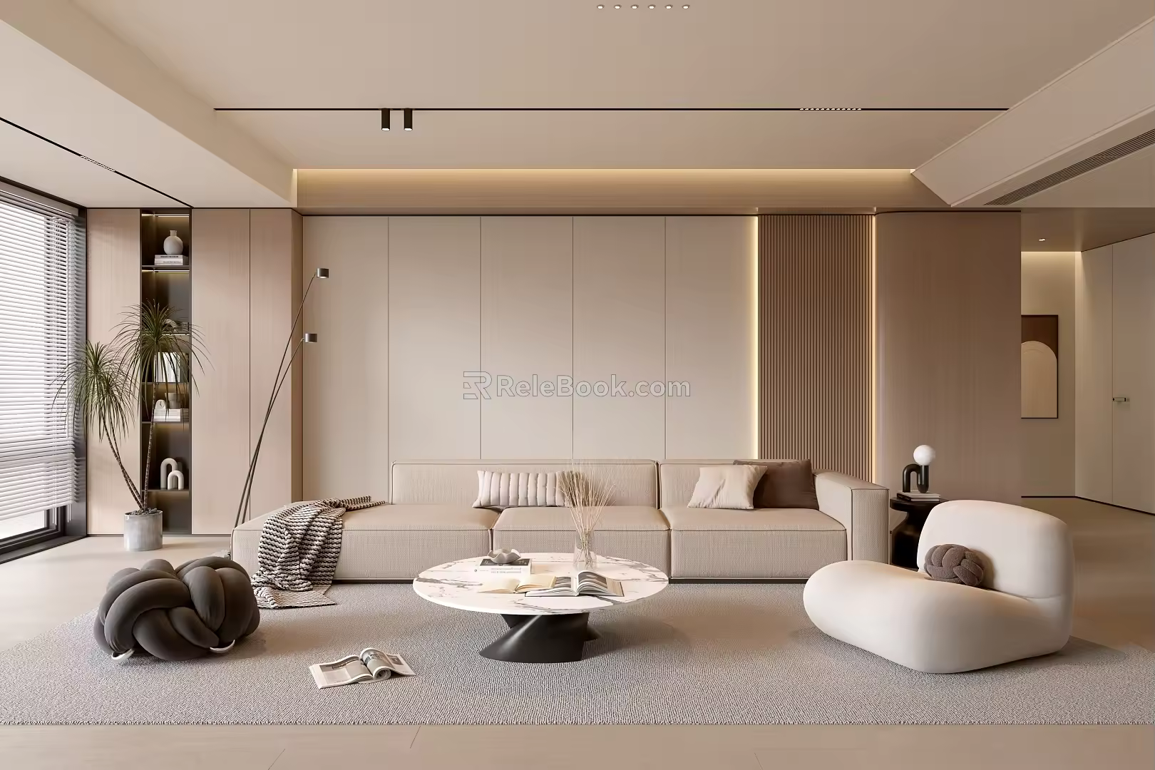 Modern Cream Simple Living Room Balcony Cabinet Sofa Combination Coffee Table Sofa Background Wall 3d model