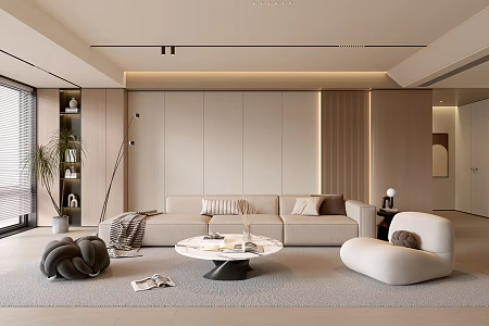 Modern Cream Simple Living Room Balcony Cabinet Sofa Combination Coffee Table Sofa Background Wall 3d model