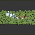 3D Miniature Green Landscape with Trees White Buildings Roads and Circular Design