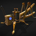 Golden Steampunk Mechanical Insect with Gear Details Bulb Eyes and Metal Legs