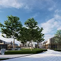 Modern Sales Office Building with Lush Trees Pathway and Elegant Signage