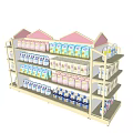 Retail Mall Counter Display With Decorative Multi Layer Shelves Stocked With Products