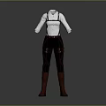 White Shirt With Suspenders And Black Pants Paired With Brown Boots Outfit