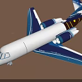 White And Blue Airplane Model With Detailed Wings Tail And Engines On Brown Background