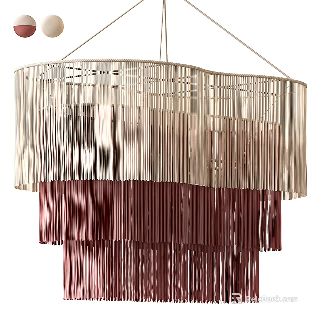 Woven Layered Tassel Chandelier With Beige And Burgundy Hanging Fringe Design 3d model 