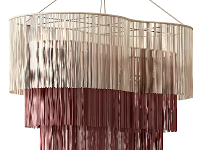 Woven Layered Tassel Chandelier With Beige And Burgundy Hanging Fringe Design 3d model