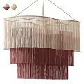 Woven Layered Tassel Chandelier With Beige And Burgundy Hanging Fringe Design