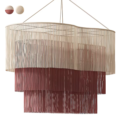 Woven Layered Tassel Chandelier With Beige And Burgundy Hanging Fringe Design 3d model