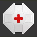 Silver Hexagonal Medical Container With Red Cross And Blue Glowing Strips 3d model