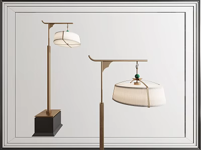 Modern Floor Lamps Design With Metal Poles Fabric Shades Black Bases And Green Decorative Beads 3d model