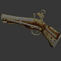 Vintage Ornate Weapon Flintlock Pistol Featuring Engraved Metal And Wooden Grip