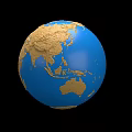 3D Earth Globe With Golden Landmasses And Blue Oceans On Black Background