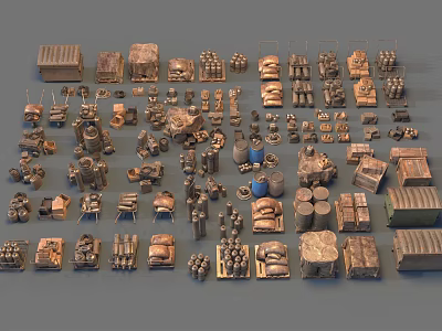 Various Types of Industrial Equipment Models Arranged on Gray Background 3d model