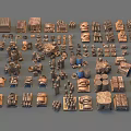 Various Types of Industrial Equipment Models Arranged on Gray Background