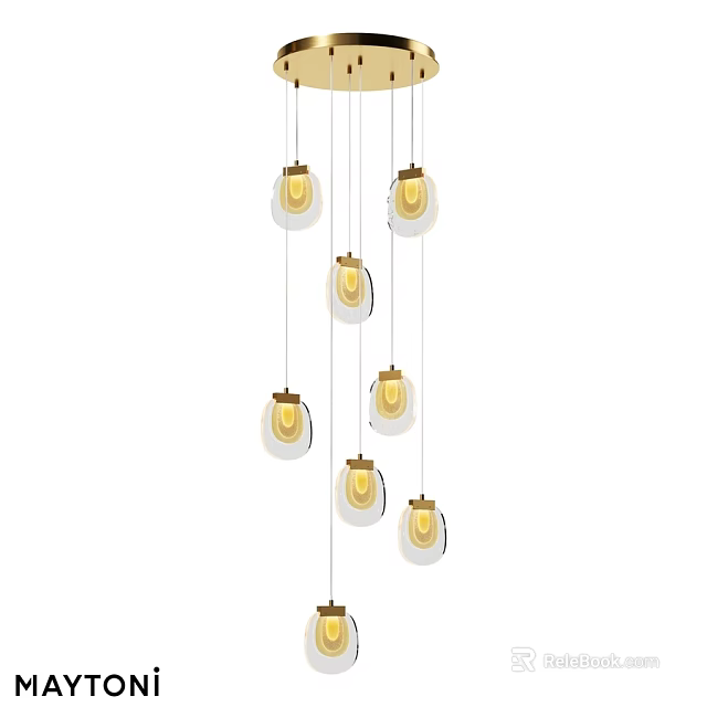 Modern Hanging Chandelier With Glass Shades And Multiple Bulbs For Home Interior Decor 3d model 