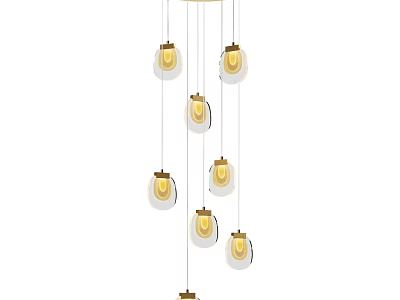 Modern Hanging Chandelier With Glass Shades And Multiple Bulbs For Home Interior Decor 3d model