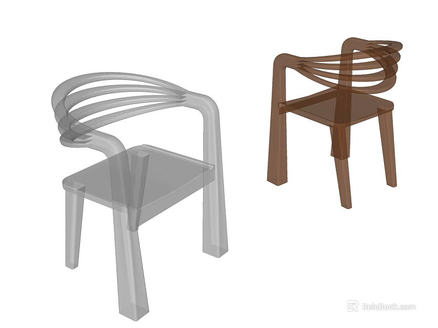 Modern Leisure Chairs With Curved Armrests Transparent And Brown Sleek Design 3d model 