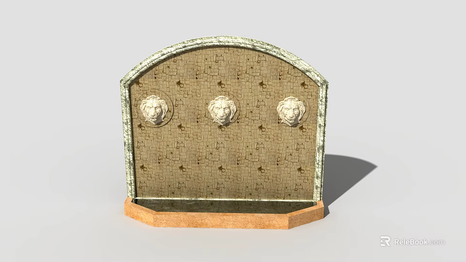 Decorative Arched Panel With Three Lion Head Ornaments And Hexagonal Base 3d model 