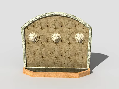 Decorative Arched Panel With Three Lion Head Ornaments And Hexagonal Base 3d model