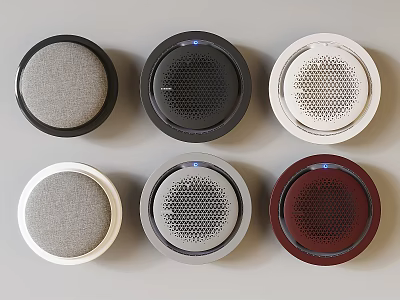 Different Colored Round Portable Wireless Speakers With Mesh Grille And Fabric Covers 3d model