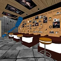 SPA Sauna Interior With Wooden Walls Sofas Bar Stools Staircase And Decorative Paintings
