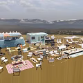 Camping Gear Collection With Food Truck Tent Tables Chairs And Bicycle