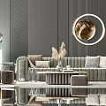 Elegant Modern Sofa Coffee Table Set With Velvet Upholstery And Round Mirror Decor