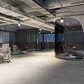Modern Public Office Space With Open Layout Glass Partitions Office Desks And Pendant Lights