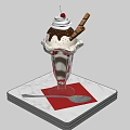 Ice Cream Sundae in Glass with Whipped Cream Chocolate Sauce Colorful Sprinkles and Waffle Stick