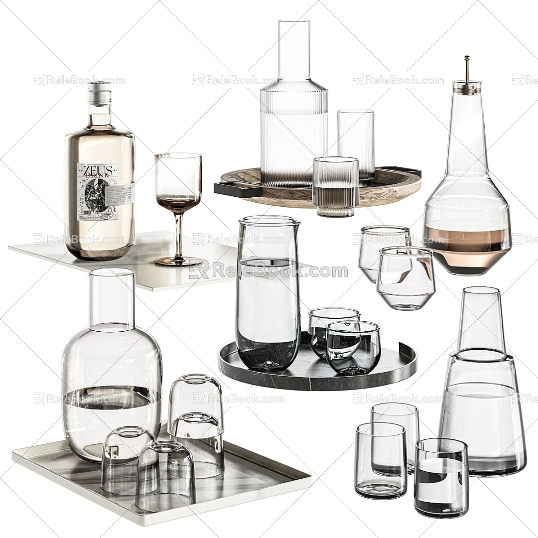 Modern Water Cup Ornaments Glass Kettle Cup Glass Tea Set 3d model