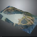 Aerial View of Natural Terrain With Lake Surrounding Mountains and Green Vegetation