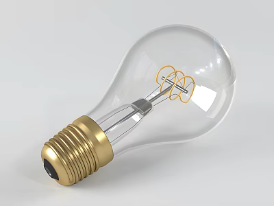 Clear Glass Light Bulb With Gold Base And Coiled Filament Design 3d model