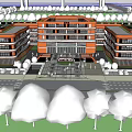 Orange And White Modern School Building With Multi Story Classrooms Campus Square And Trees