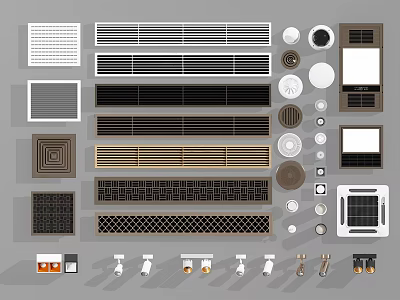 Various Types Of Air Conditioner Vents With Modern Grille Round Square Designs 3d model