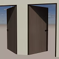 Dark Wooden Sliding Doors Design Installed In Light Wall With Blue Sky Background