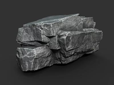 Irregular Gray Stone With Rough Texture And Natural Wood For Decorative Use 3d model