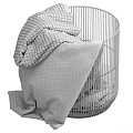 Metal Wire Laundry Basket With Towels And Textiles 3d model