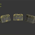 Three Concrete Barriers With Yellow And Black Stripes On Gray Reflective Surface