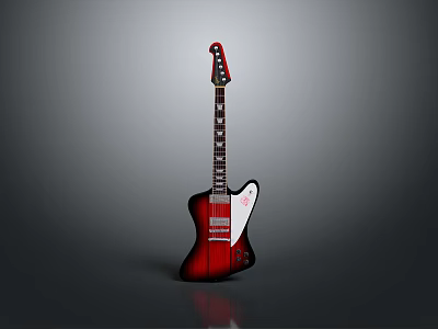 Red Electric Guitar With Modern Design White Accent And Wooden Neck 3d model